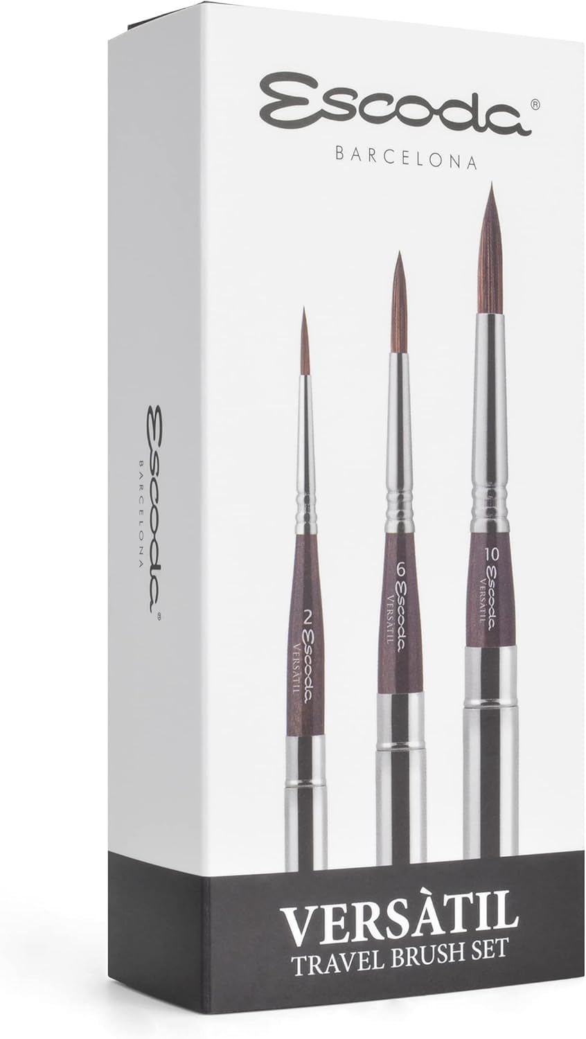 ESCODA Aquarellpinsel Set 3er - Handgefertigt in Barcelona mit Kunsthaar für Profis Reiseset