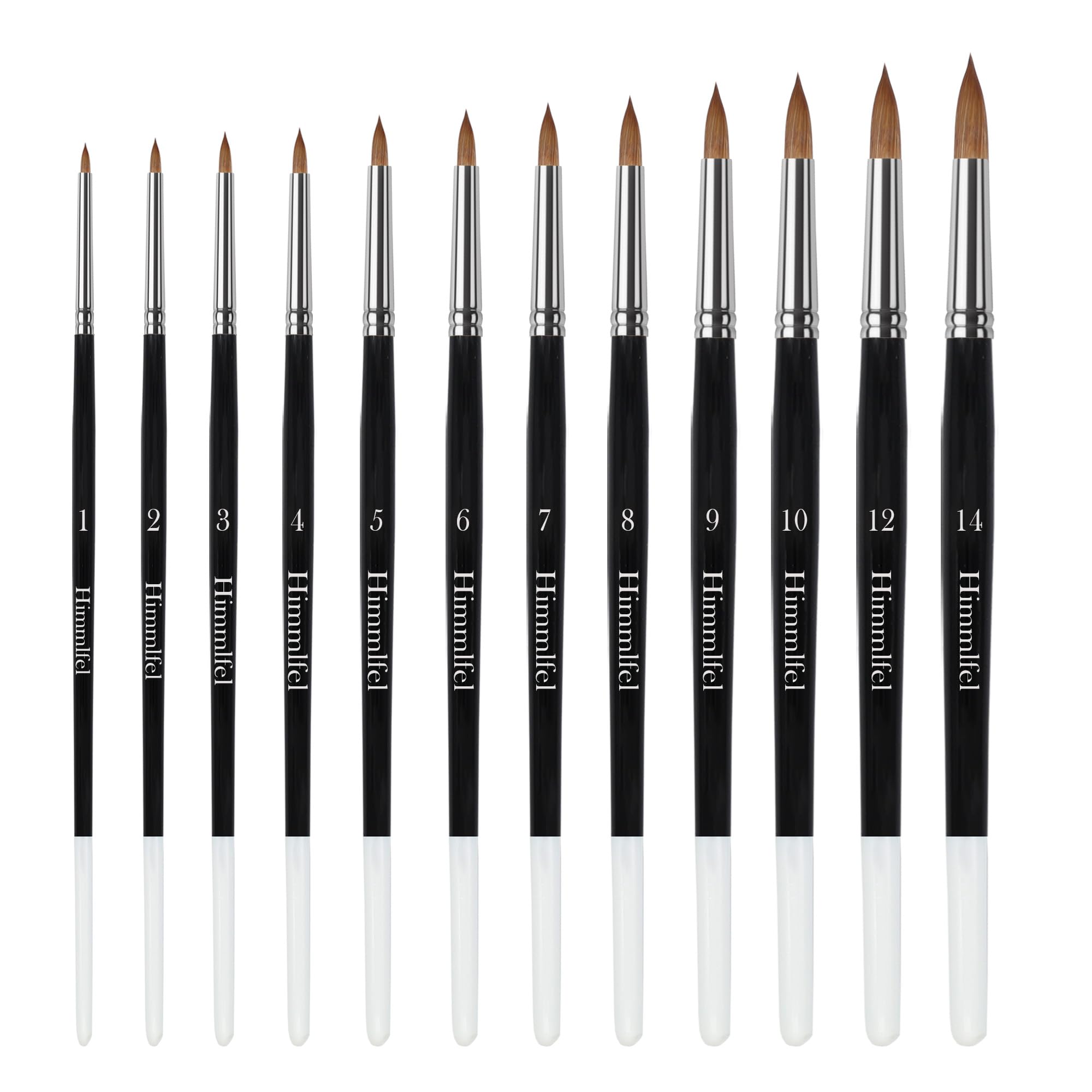 12er runder spitzer Pinsel-Set - Runde Spitze für Details, dünne bis dicke Linien - Acryl Aquarell Öl Gouache Malerei