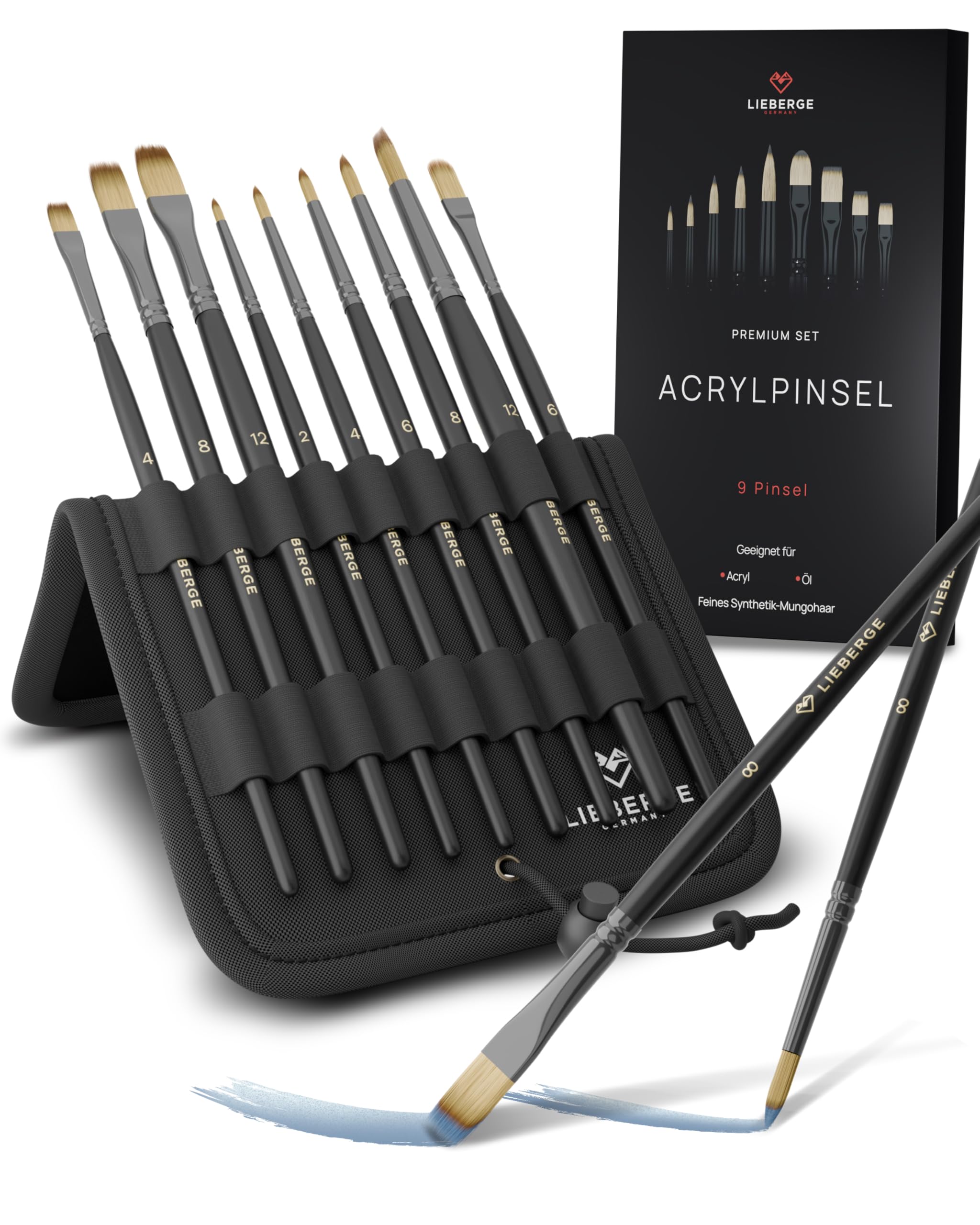 Premium Acrylpinsel Set – Ohne Haarverlust – 9 Pinsel für Acrylfarben Malen
